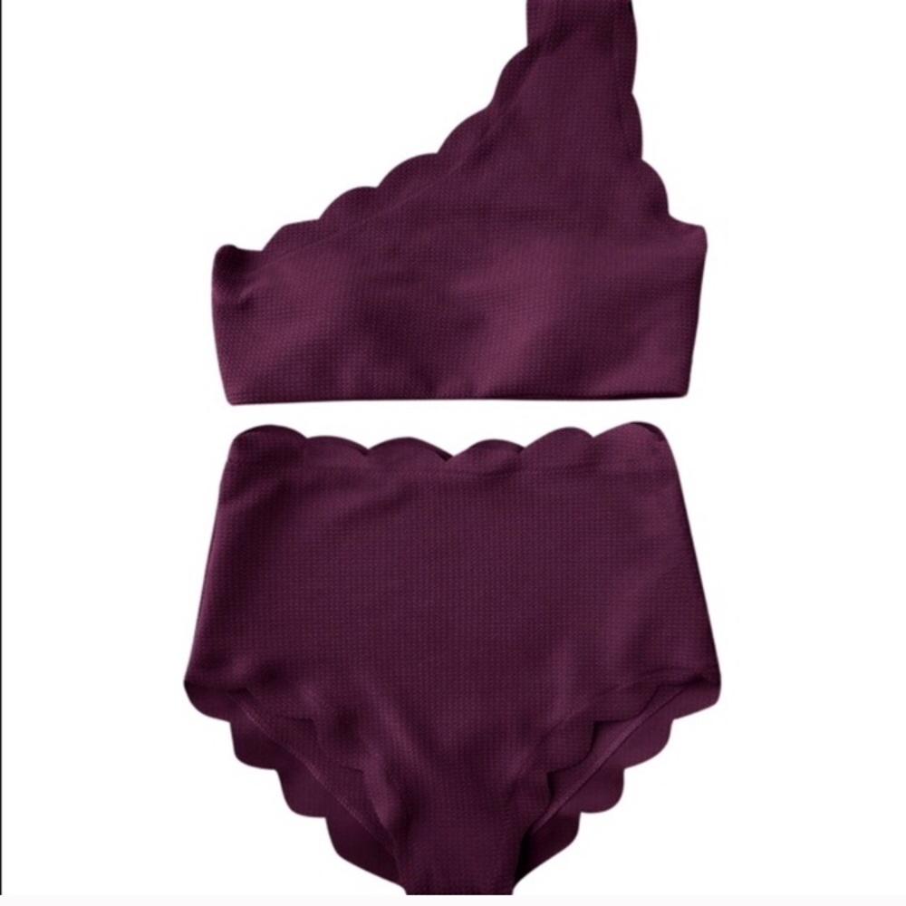 Scalloped Burgundy Bikini High Waist